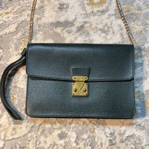 Louis Vuitton Dark Green Clutch with Gold Accents